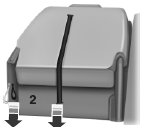 4. Release the cushion latches by pulling the number 2 strap while pulling on