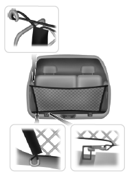 The cargo net secures lightweight objects in the cargo area. Attach the net to